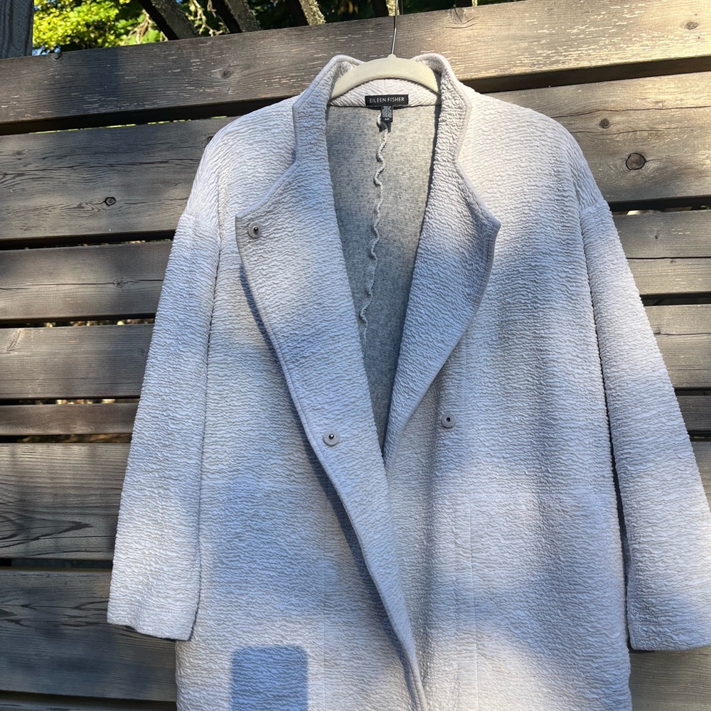 Eileen Fisher Textured Gray Coat - Picture 2 of 6